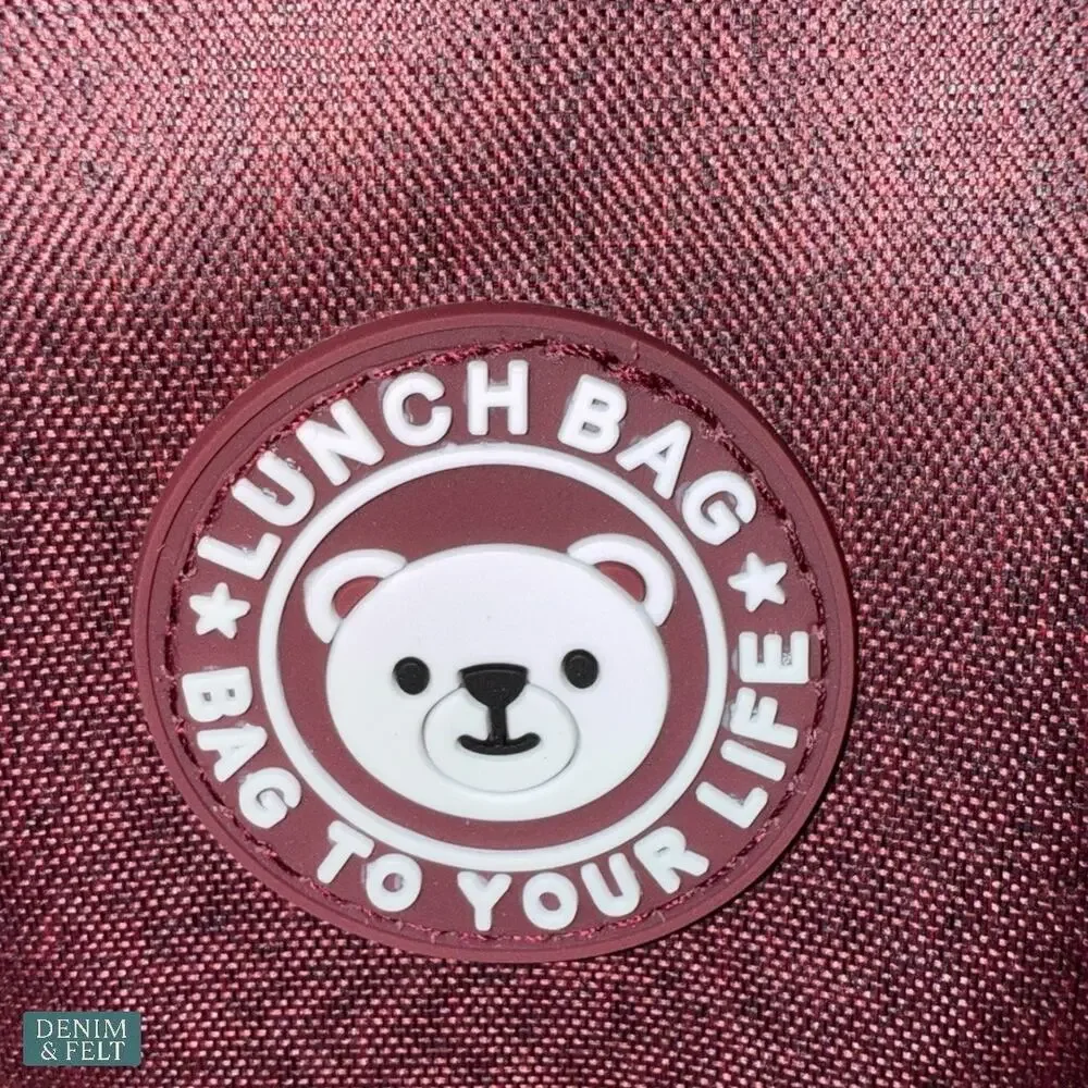 NEW Insulated Lunch Bag Burgundy Bear Logo Reusable Zip Closure Work School Tote